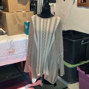 MarlaWynne Taupe and White Poncho Sweater